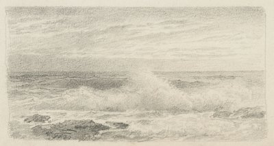 スプレー付き海景、1900〜05年（バフ織り紙にグラファイト） 作： William Trost Richards